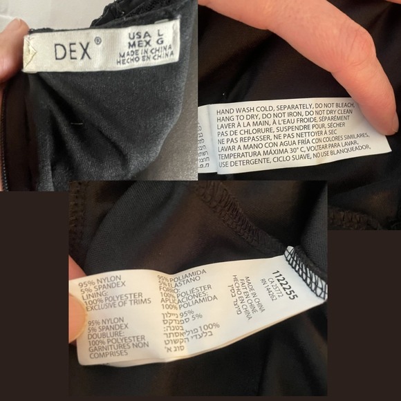 DEX Black Crochet Lace Tiered Polka Dot Mini Dress L Spaghetti Strap Lined Fairy - Picture 15 of 16